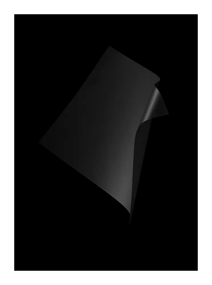 Alt-text
Abstrakt minimalistiskt fotografi med mörka, skulpturala former mot svart bakgrund.