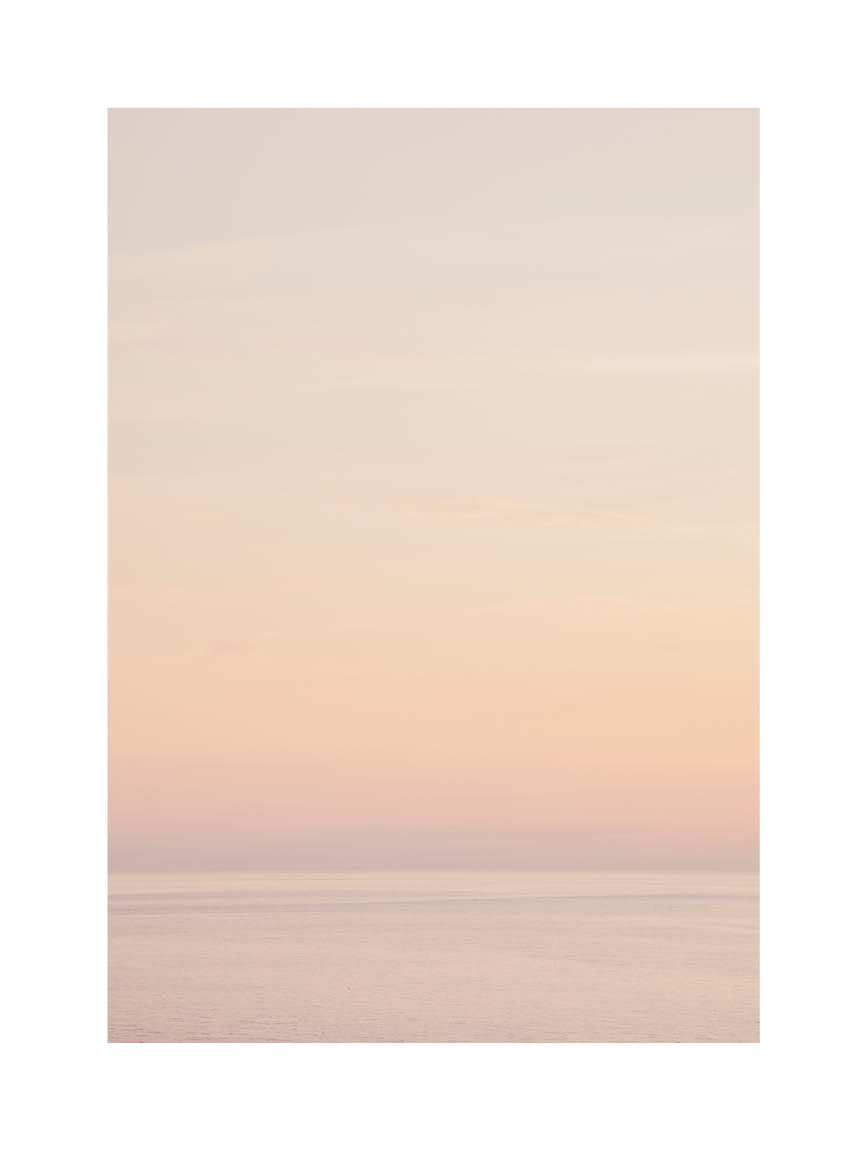 Discover Serenity at Dusk No.1, a minimalist fine art print with soft pastel tones and a calm dusk horizon. Printed in Sweden, exclusive at Monday Gallery.