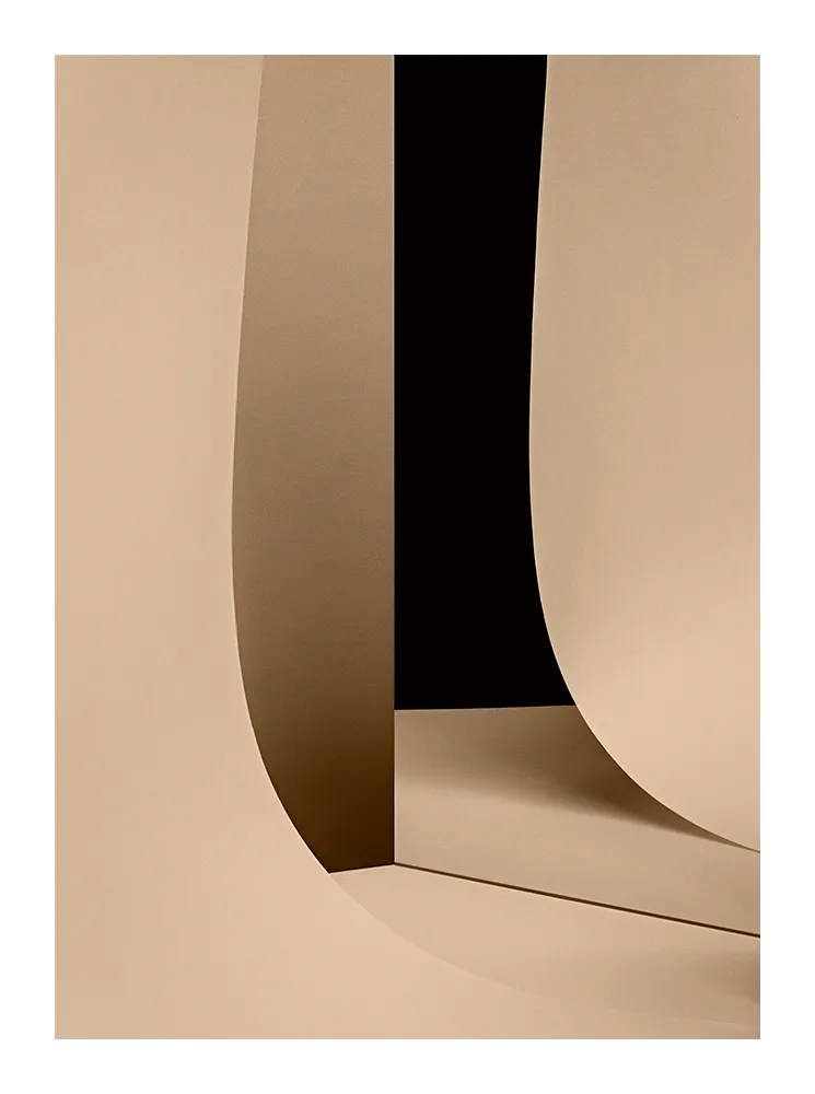 Fine art print “Beige Simplicity No.2” by Monday Gallery minimalist abstract composition in warm beige tones with bold organic lines.