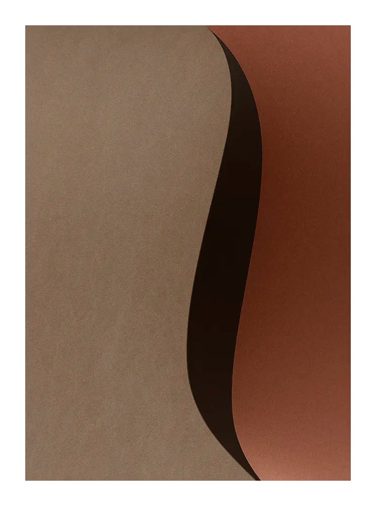 Abstrakt minimalistiskt fotografi i beige och bruna toner med mjuka, flödande former och låg kontrast.