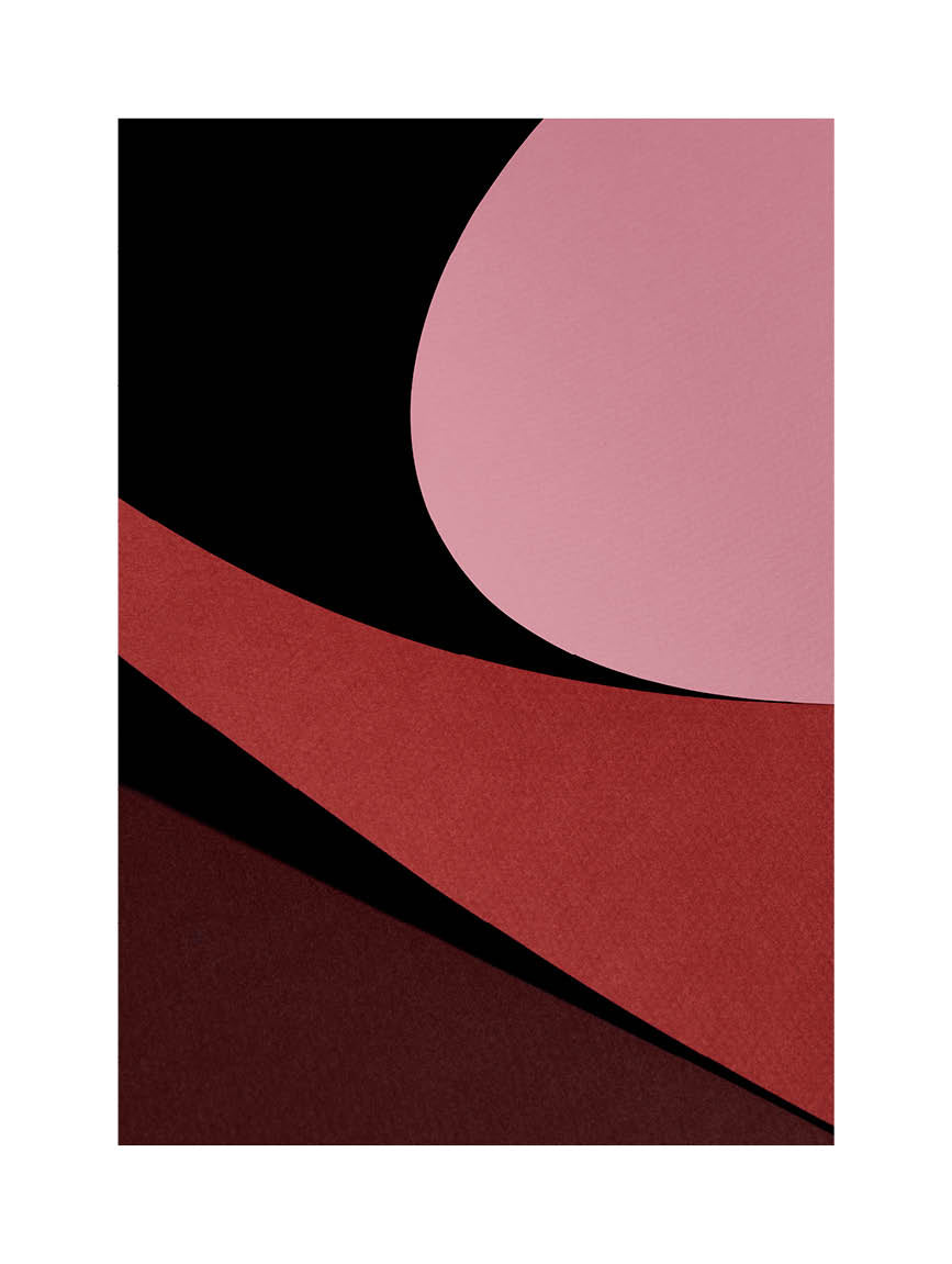 Modern Pink No.1 fine art print featuring abstract curved shapes in pink, burgundy, and black, representing minimalist Scandinavian design by Monday Gallery