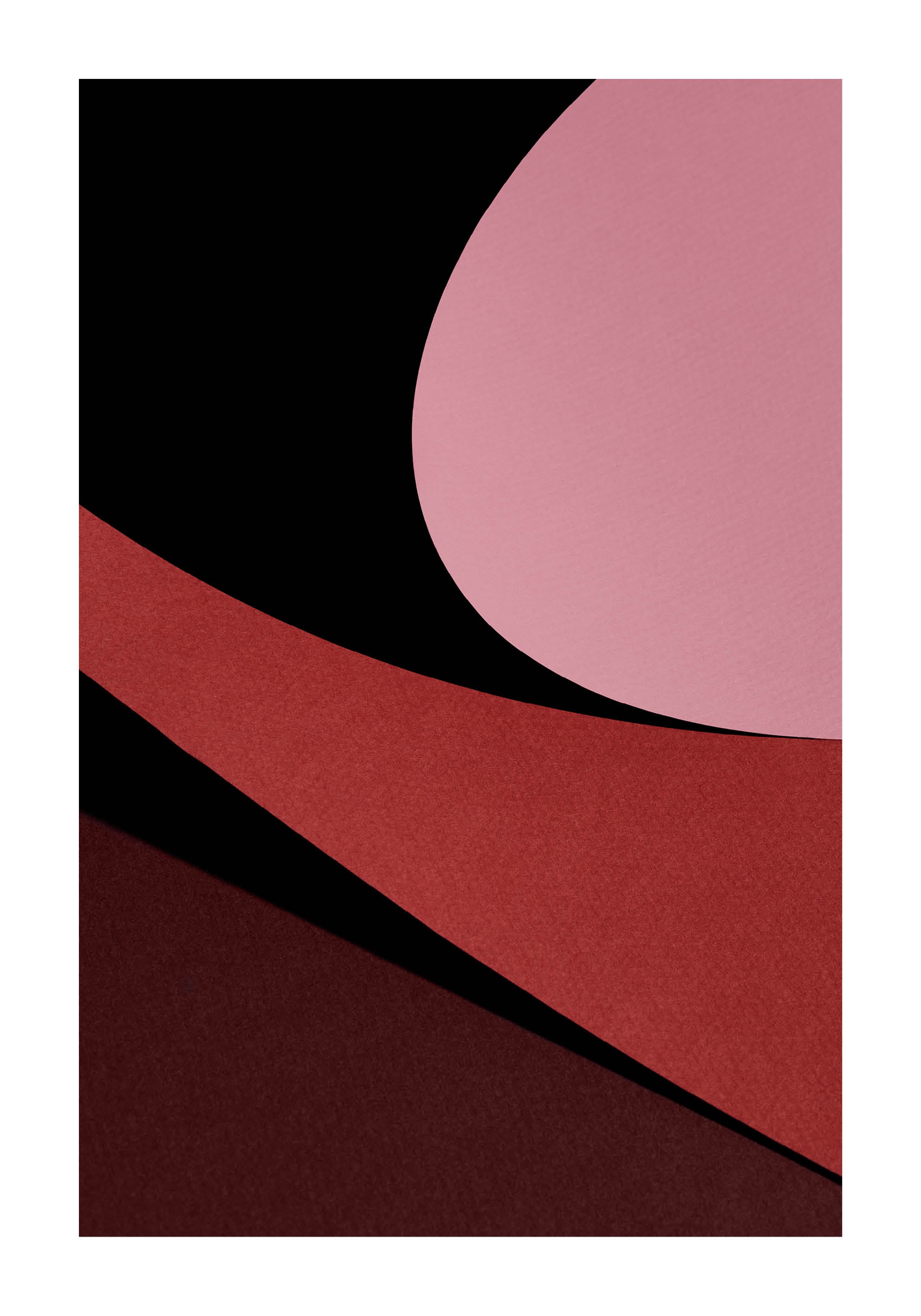 Modern Pink No.1 fine art print featuring abstract curved shapes in pink, burgundy, and black, representing minimalist Scandinavian design by Monday Gallery