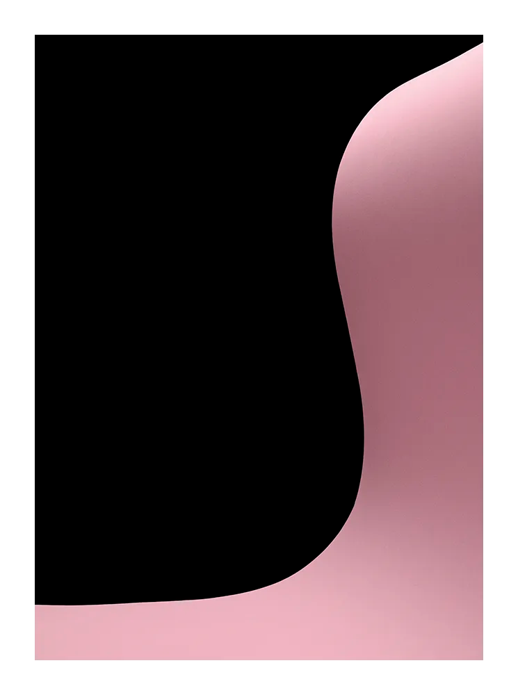 Minimalist fine art print with soft pink curves against black background, Scandinavian design by Monday Gallery