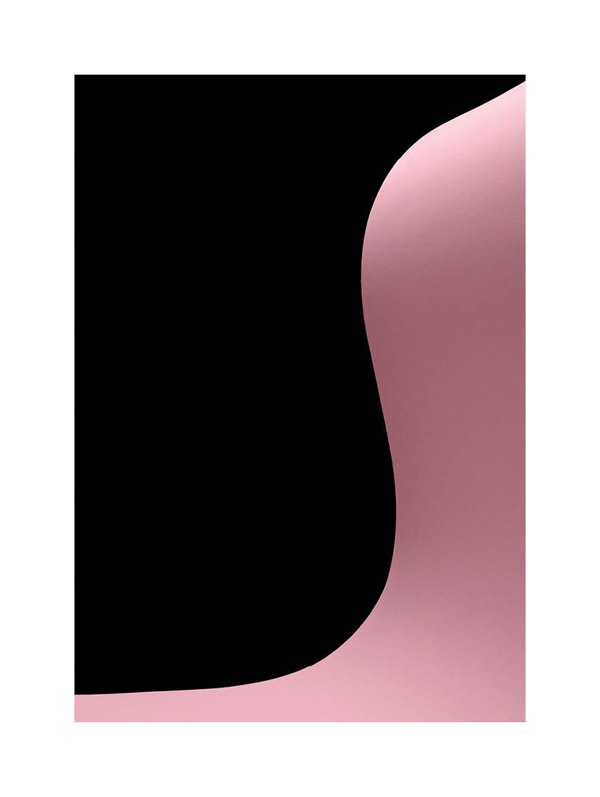 Minimalist fine art print with soft pink curves against black background, Scandinavian design by Monday Gallery