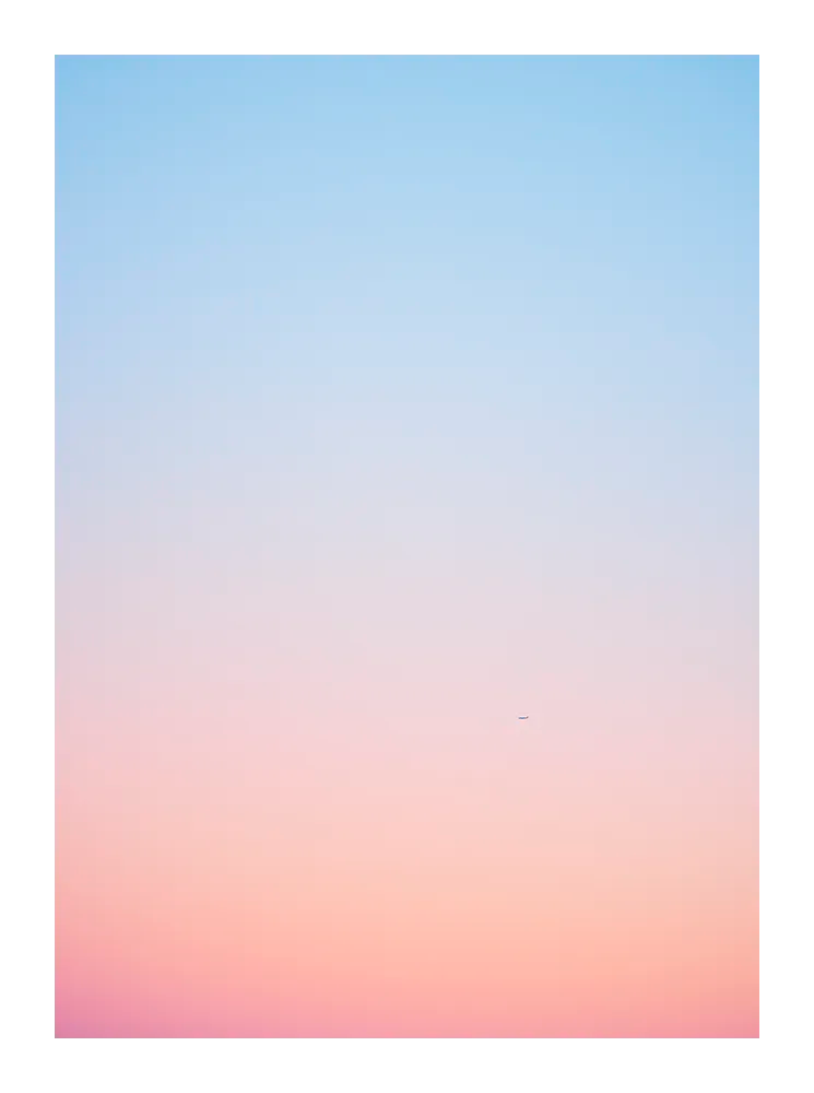 Minimalist fine art photograph with soft pastel tones of pink and blue sky. Printed in Sweden, exclusive at Monday Gallery.