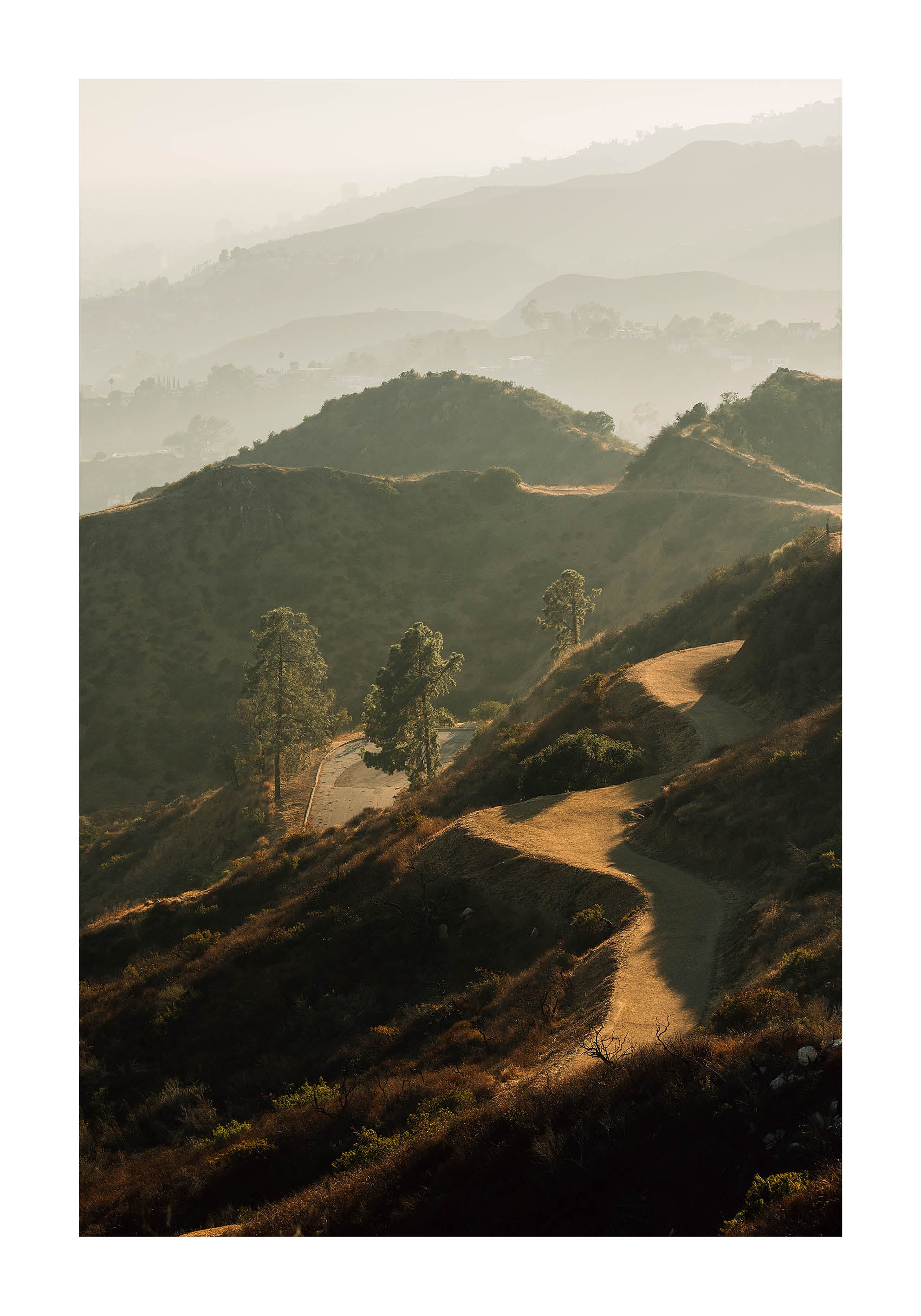 Minimalist landscape photograph of rolling Californian hills captured in warm, golden light.