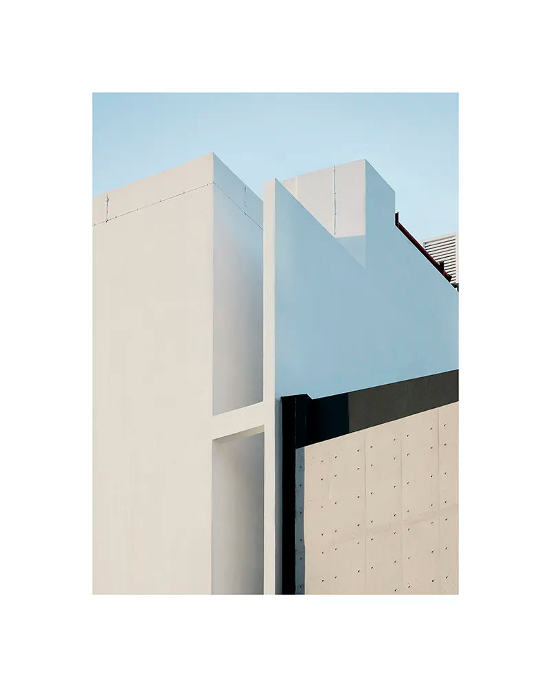 Limited edition architectural fine art print Modern architectural structure with geometric design against a clear sky