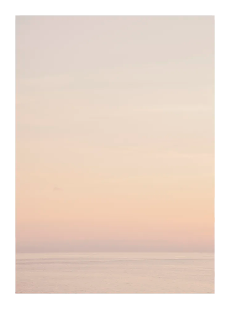 Discover Serenity at Dusk No.1, a minimalist fine art print with soft pastel tones and a calm dusk horizon. Printed in Sweden, exclusive at Monday Gallery.