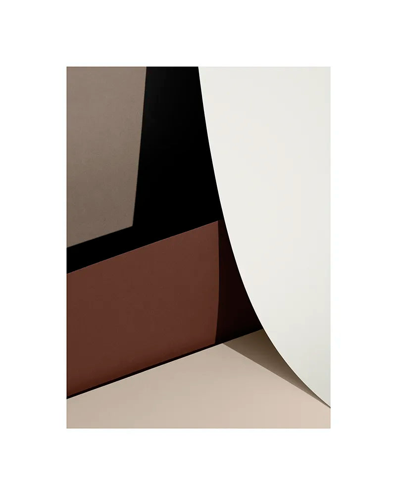 Minimalist limited edition fine art print with geometric shapes in beige, brown, black and off-white.