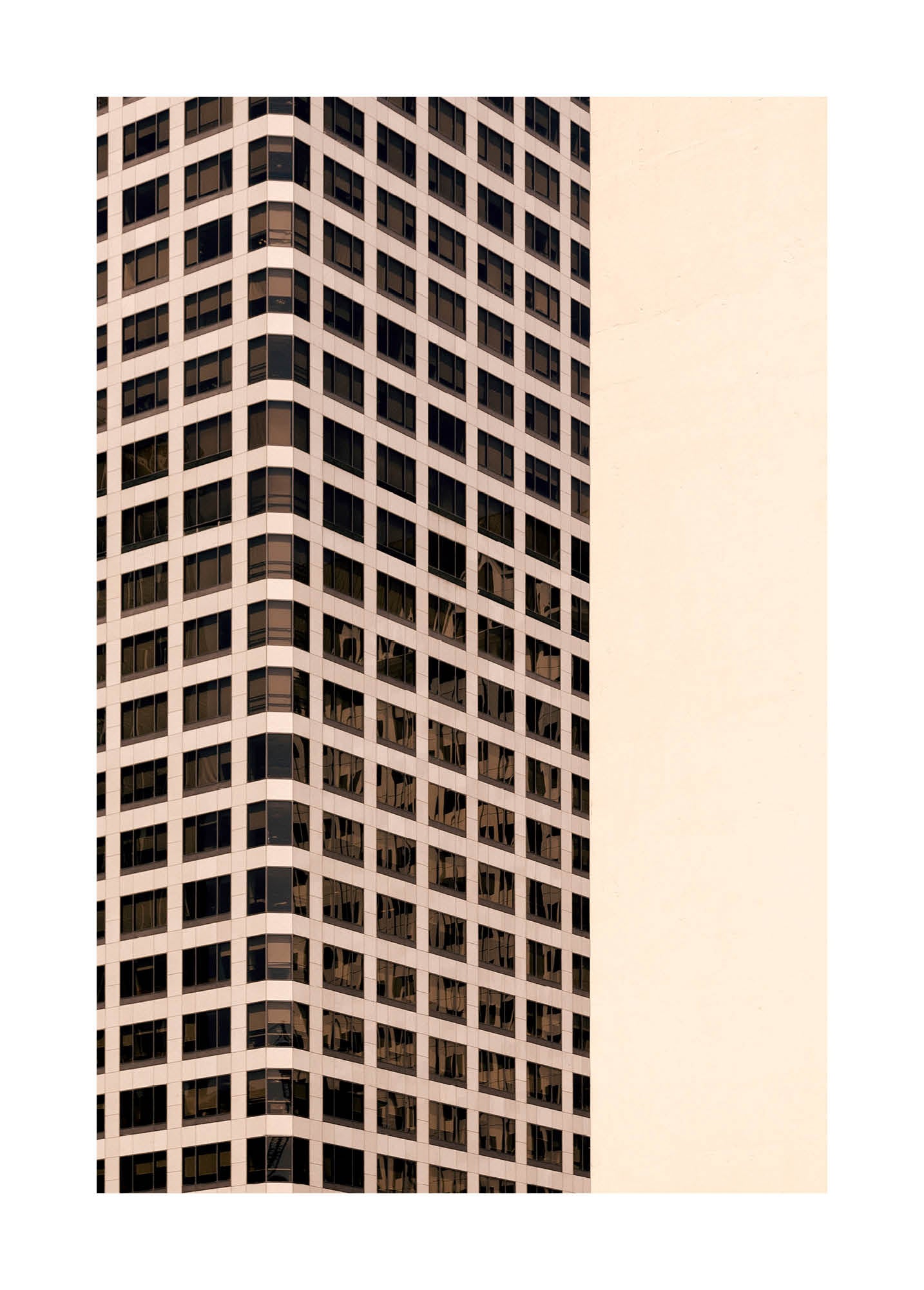 Minimalist fine art print of modern Los Angeles architecture with geometric grid patterns in neutral tones.